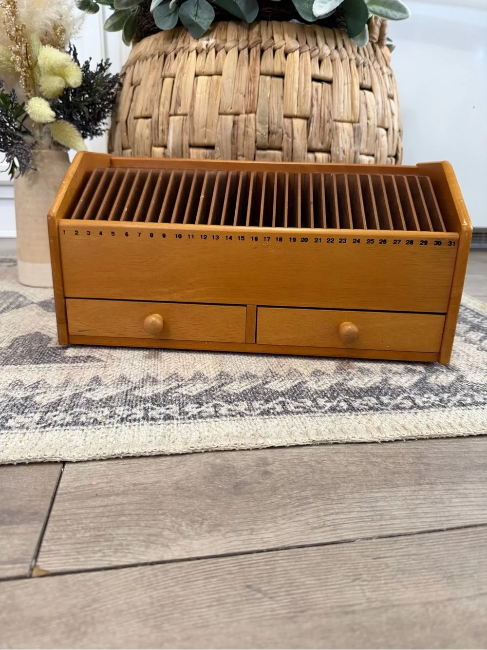 Vintage Lillian Vernon 31-Day Wooden Desktop Mail and Bill Organizer